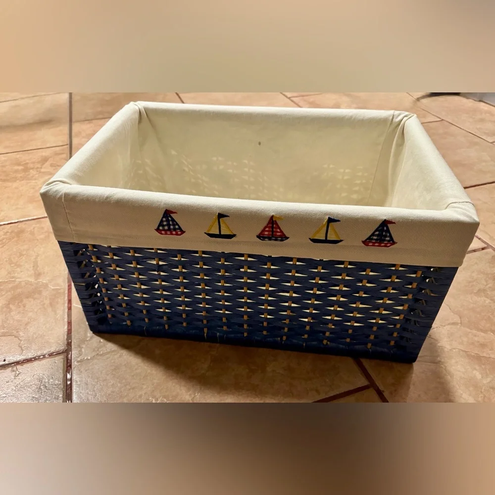 Nautical Woven Basket with Sailboat Design-Medium